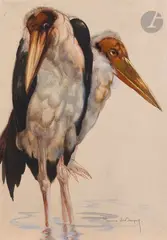 Marabouts by Maurice Becque, Encre et aquarelle, sold Mar 2022