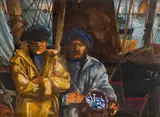 Pêcheurs bretons by Maurice Becque, Encre et aquarelle, sold Mar 2022