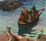 Bretagne, pêcheur à la barque by Maurice Becque, Encre et aquarelle, sold Mar 2022