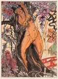Baigneuse au jardin luxuriant by Maurice Becque, Encre et aquarelle, sold Mar 2022