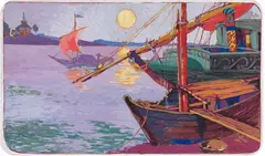 Bateaux sur la Volga by Maurice Becque, Encre et gouache, sold Mar 2022