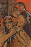Deux femmes russes by Maurice Becque, Encre, gouache et fusain, sold Mar 2022