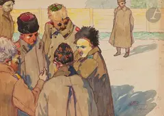 Juifs polonais au camps de Wetzlar by Maurice Becque, 1915, Encre et aquarelle, sold Mar 2022