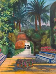 Villa méditerranéenne aux palmiers by Maurice Becque, Aquarelle sur traits de crayon sur carton, sold Mar 2022