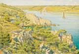Landiris, trois voiliers remontant le chenal du Trieux, septembre 1901 by Henri Rivière, Aquarelle, sold Jun 2008