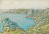 Morgat, la pointe de Saint-Hernot et l'île Vierge dans le Cap de la Chèvre, mai 1902 by Henri Rivière, Aquarelle, sold Jun 2008