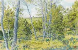 Morgat, le clocher de Crozon à travers les pins, juillet 1916 by Henri Rivière, Aquarelle, sold Jun 2008