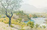 Buis-les-Baronnies, la vallée de l'Ouvèze, mars 1940 by Henri Rivière, Aquarelle, sold Jun 2008