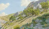 Buis-les-Baronnies, dans la montagne, août 1941 by Henri Rivière, Aquarelle, sold Jun 2008