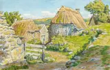 Besse-en-Chandesse, les chaumières, août 1921 by Henri Rivière, Aquarelle, sold Jun 2008