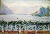 Le lac d'Annecy vu depuis La Pergola, villa d'André-Charles Coppier by Georgette Agutte, 1917, Gouache signée et datée en bas à gauche, dédicacée "à Mr et Mme Coppier, en souvenir de bo, sold Jun 2008