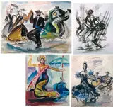 Mademoiselle Janine Charrat à la barre by Jean Toth, Gouache signée en bas à droite et légendée dans le bas, sold Jun 2008