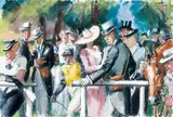 Aux courses, le rond de présentation by Maurice Taquoy, Gouache sur traits de plume, sold Jun 2008