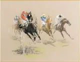 Vers l'arrivée, corde à droite by Louis Ferdinand Malespina, Gouache sur fond d'impression, sold Jun 2008