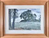 Pré bordé d'arbres by Daniel Urbain Dourouze, Aquarelle sur papier, sold Oct 2021