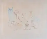 Jeune femme aux chats by Léonor Fini, Lithographie signée en bas à droite, sold Oct 2021