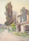 Vue du village by Casimir Raymond, Aquarelle sur papier, sold Oct 2021