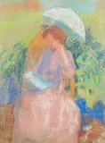 La lecture dans le jardin by Jean Peske, Pastel sur papier, sold Jun 2017