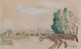 Paysage au pont by Henri Manguin, Aquarelle sur traits d'encre, sold Jun 2017