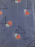 Triangles rouges sur papier bleu by Alfred Courmes, 1975, Encre et collages, sold Nov 2008