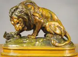 Lion au serpent by Antoine-Louis Barye, Epreuve en bronze Après, sold Apr 2008