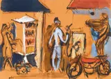 Scène de rue à la motocyclette by Jean Hélion, Gouache et encre sur papier, sold Apr 2008
