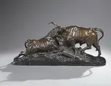 Combat de taureaux romains by Auguste Clésinger, 1863, Bronze à patine brune et reflets noirs, sold Nov 2007