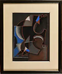 Composition by Mario Prassinos, 1947, Gouache sur papier noir Avec le cachet sec 'Prassinos' (en bas à droite); daté 'Déc, sold Nov 2023