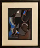 Composition by Mario Prassinos, 1947, Gouache sur papier noir Avec le cachet sec 'Prassinos' (en bas à droite); daté 'Déc, sold Nov 2023