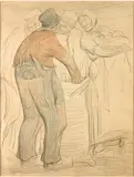 Étude pour la dernière récolte by Eugène Laermans, Fusain et aquarelle sur papier, sold Dec 2010