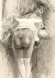 Jeune femme nue, vue de dos by Félicien Rops, Crayon et lavis sur papier, sold Dec 2010
