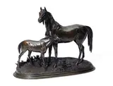 Jument et son poulain by Ferdinand Pautrot, Bronze à patine brune, sold Nov 2010