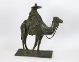 Cavalier arabe et son enfant by Honoré Sausse, Bronze a` patine verte, sold Oct 2015