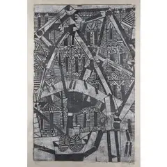 Speicherstadt by Horst Janssen, 1958, color woodcut, sold Dec 2024