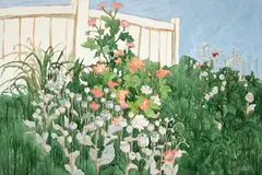 Pavots et dahlias by Claude A. Simard, 1989, acrylic on canvas, sold Jan 2017