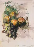Still Life with Grapes and Oranges, 1795 by Tony Scherman, 1992, encaustic on paper, sold Nov 2016