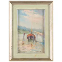 Sunrise Scene by the Docks by Karl Kappes, Oil on board, sold Jul 2021
