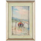 Sunrise Scene by the Docks by Karl Kappes, Oil on board, sold Jul 2021