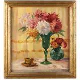 Still Life with Zinnias by M. Rottil, Oil on canvas, sold Jul 2021