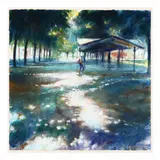 Park Scene with Figure by Nick Andrew, Acrylic on paper, sold Jun 2021