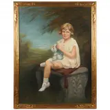 Portrait of a Young Girl with Dog by Adelene Munn, Pastel on paper, sold Jun 2021