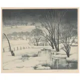 Winter Symphony by Samuel Margolies, Etching and drypoint in blue-grey ink, sold Jun 2021