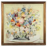 Still Life with Floral Arrangement by Monique Journod, Oil on canvas, sold Jun 2021