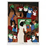 Miss Prather's Class by Winfred Rembert, Color reduction woodcut with silkscreen and embossing, sold Jun 2021
