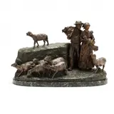 Bronze Shepherd Genre Scene by Giuseppe D'aste, Patinated cast bronze, sold Jun 2021