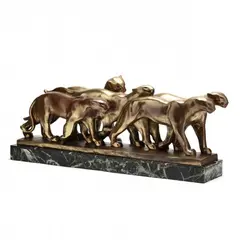 Five Leopards Marching by Alexandre Kelety, Gilt and cold-painted bronze, sold Jun 2021