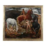 Young Men with Horses by Kenneth Earl Bates, Oil on canvas, sold Jun 2021