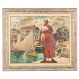 Portrait of Woman by a Harbor by Gerald Leake, Oil on canvas, sold Jun 2021