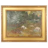 Sheep at Pasture by John Joseph Enneking, Oil on canvas (lined), sold Jun 2021