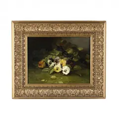 Still Life with Pansies by Edward Chalmers Leavitt, Oil on canvas, sold Jun 2021